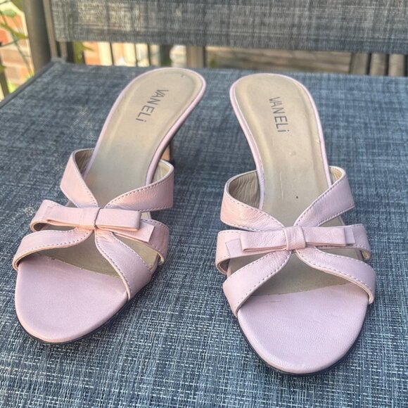 Vaneli Vintage Y2K Light Pink Leather Bow Kitten Heels 8.5 - Picture 7 of 8